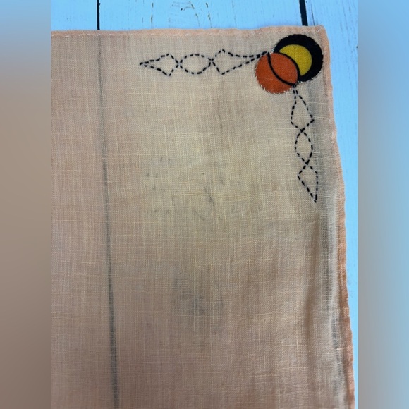 VINTAGE 30's-40's Handmade Handkerchiefs Set Of 2 Patterned 12x11 & Orange 11x11 - Picture 8 of 8